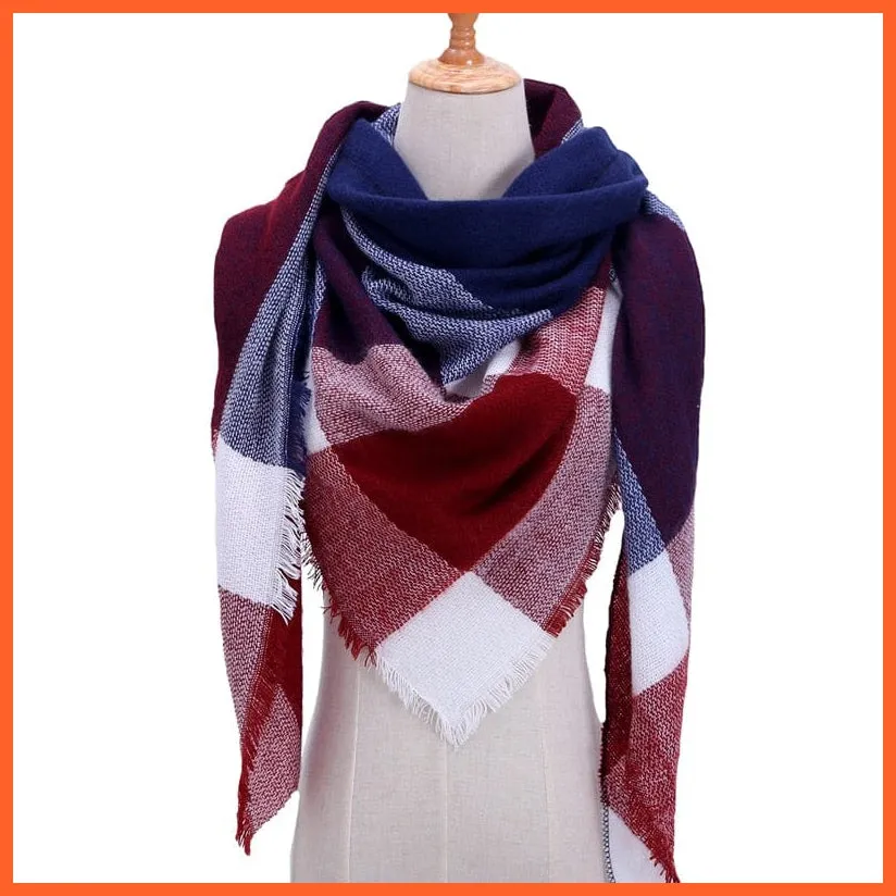 Designer Knitted Women'S Scarf | Plaid Warm Cashmere Luxury Brand Neck Bandana