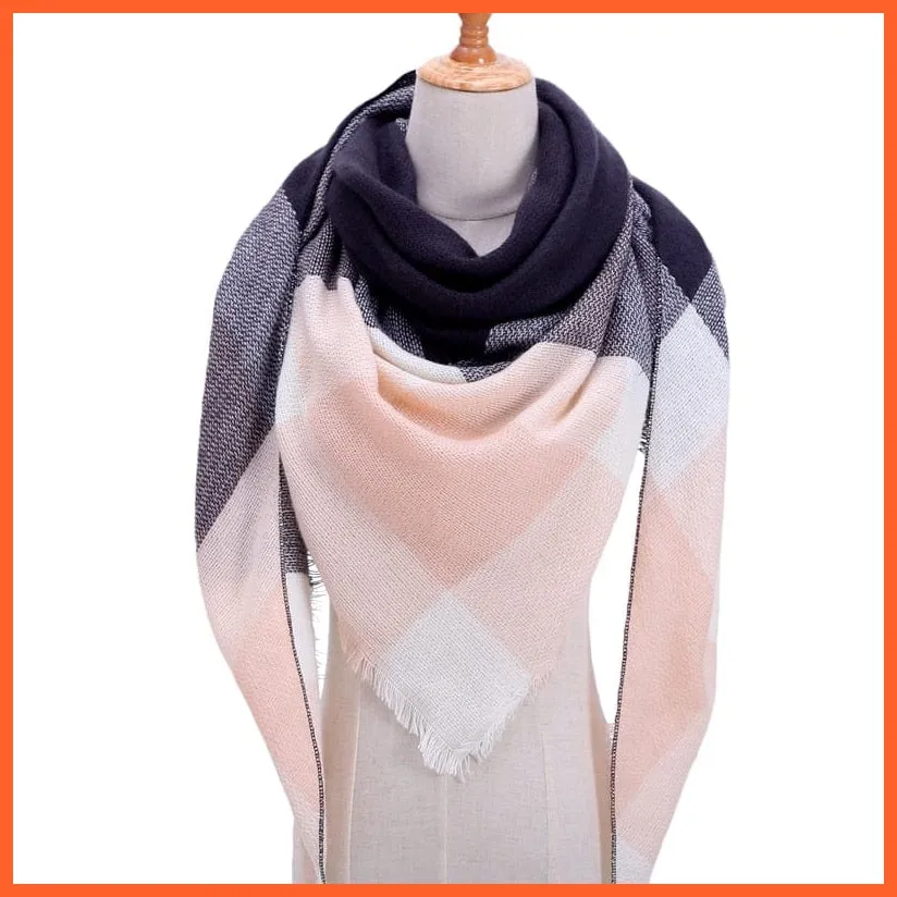 Designer Knitted Women'S Scarf | Plaid Warm Cashmere Luxury Brand Neck Bandana