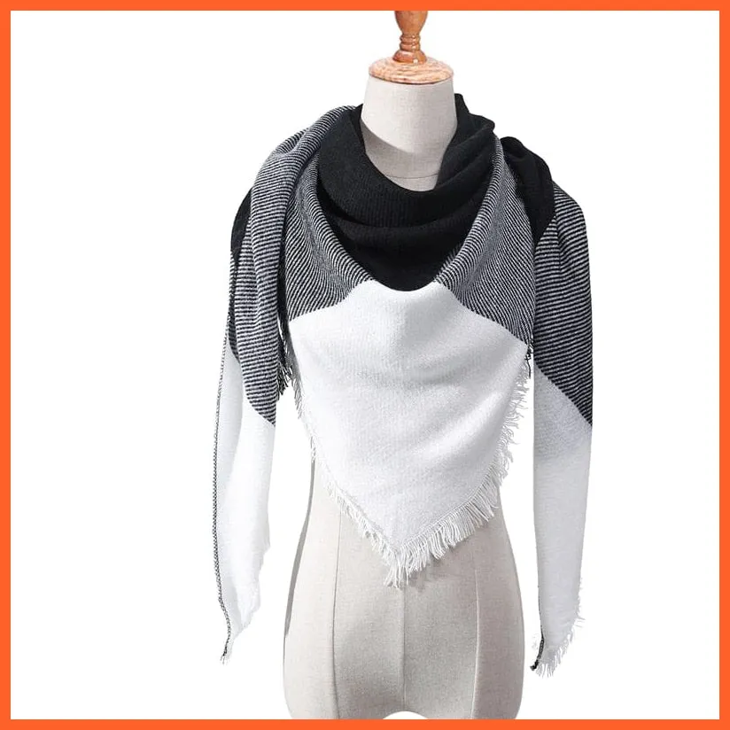 Designer Knitted Women'S Scarf | Plaid Warm Cashmere Luxury Brand Neck Bandana