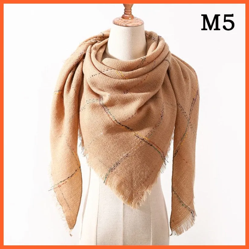 Designer Knitted Women'S Scarf | Plaid Warm Cashmere Luxury Brand Neck Bandana