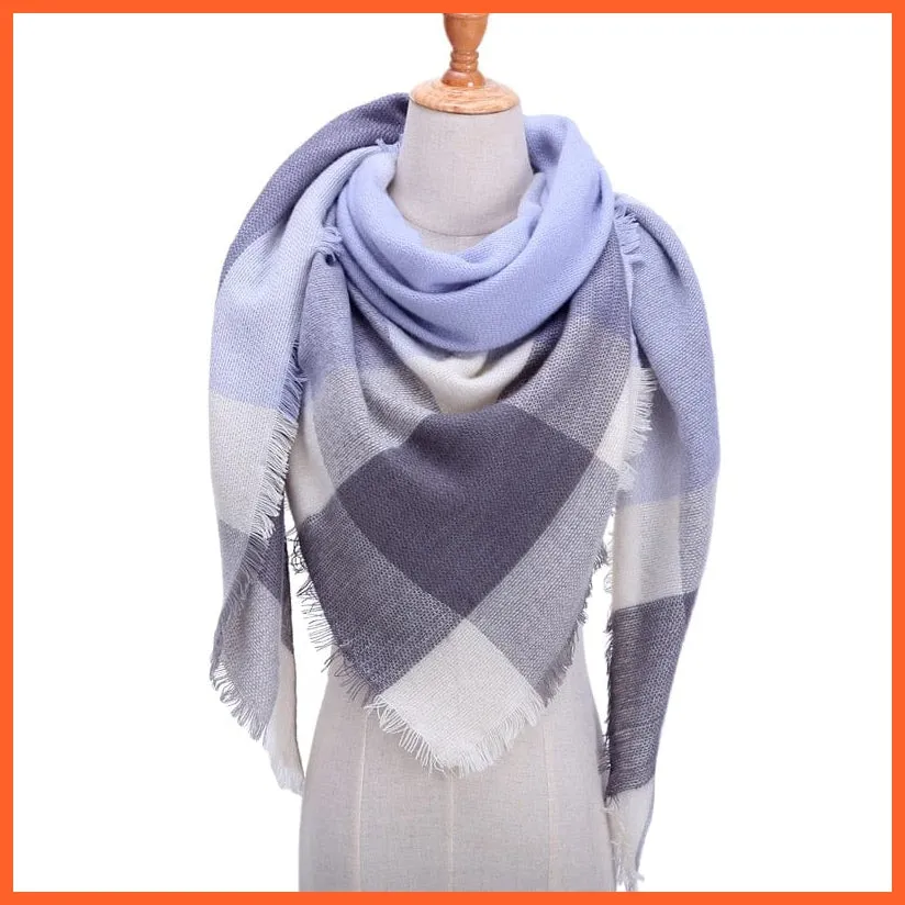 Designer Knitted Women'S Scarf | Plaid Warm Cashmere Luxury Brand Neck Bandana