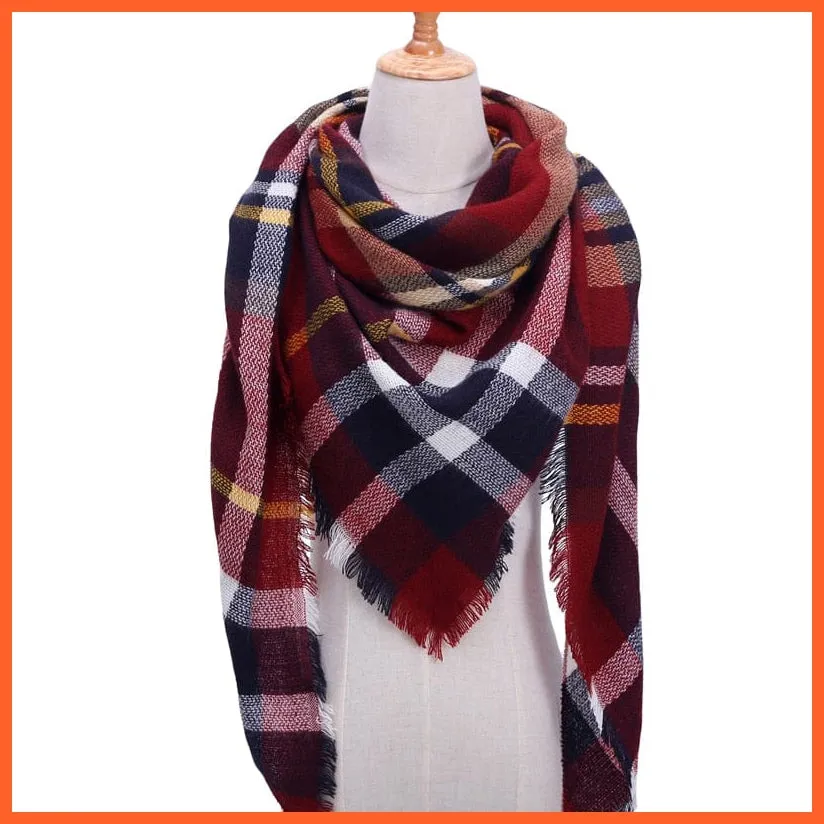 Designer Knitted Women'S Scarf | Plaid Warm Cashmere Luxury Brand Neck Bandana
