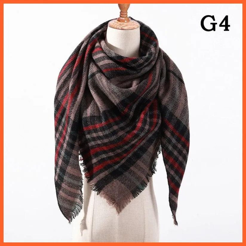 Designer Knitted Women'S Scarf | Plaid Warm Cashmere Luxury Brand Neck Bandana
