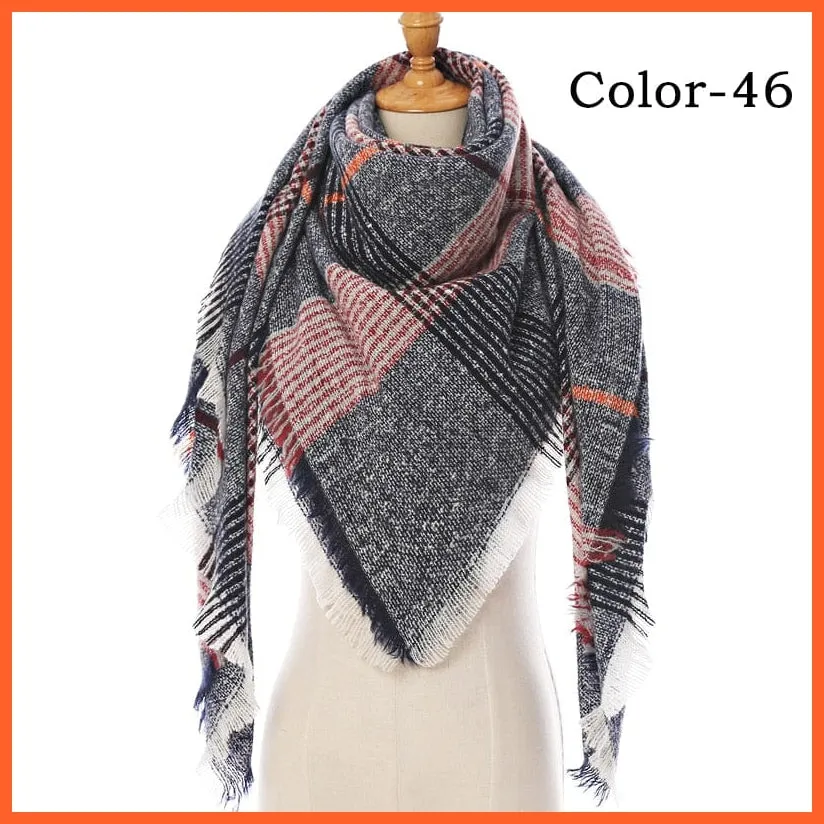 Designer Knitted Women'S Scarf | Plaid Warm Cashmere Luxury Brand Neck Bandana