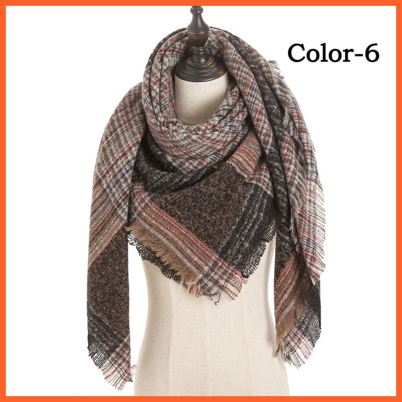 Designer Knitted Women'S Scarf | Plaid Warm Cashmere Luxury Brand Neck Bandana
