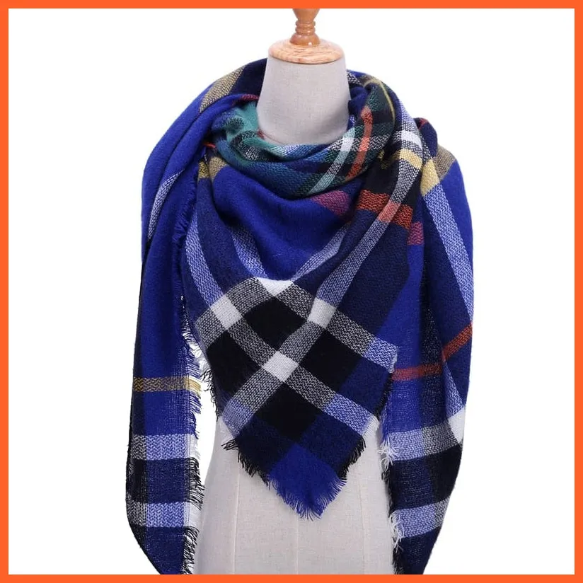 Designer Knitted Women'S Scarf | Plaid Warm Cashmere Luxury Brand Neck Bandana