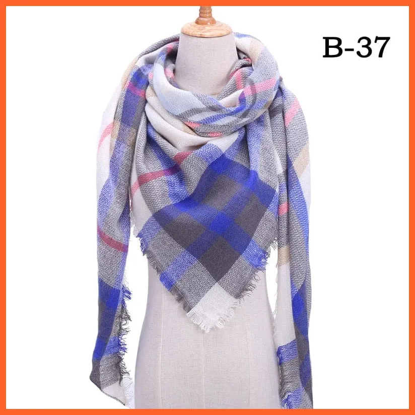 Designer Knitted Women'S Scarf | Plaid Warm Cashmere Luxury Brand Neck Bandana