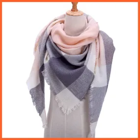 Designer Knitted Women'S Scarf | Plaid Warm Cashmere Luxury Brand Neck Bandana