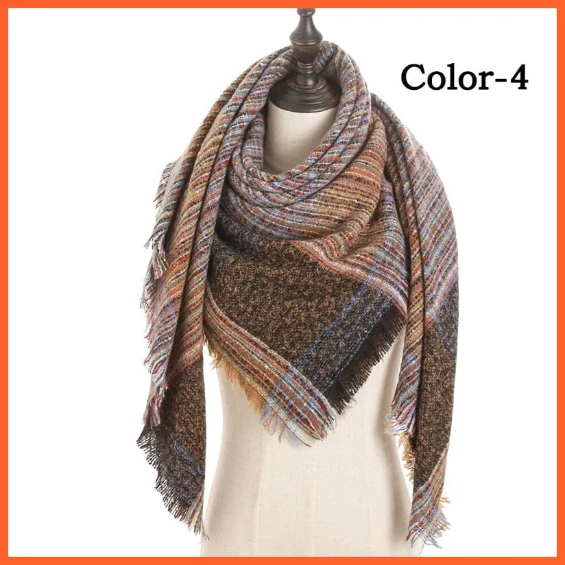 Designer Knitted Women'S Scarf | Plaid Warm Cashmere Luxury Brand Neck Bandana