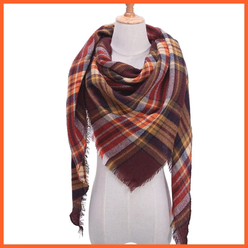 Designer Knitted Women'S Scarf | Plaid Warm Cashmere Luxury Brand Neck Bandana