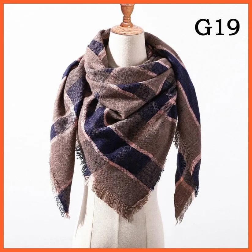 Designer Knitted Women'S Scarf | Plaid Warm Cashmere Luxury Brand Neck Bandana