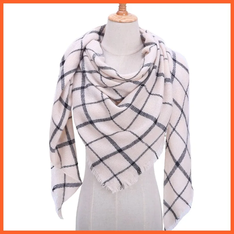 Designer Knitted Women'S Scarf | Plaid Warm Cashmere Luxury Brand Neck Bandana