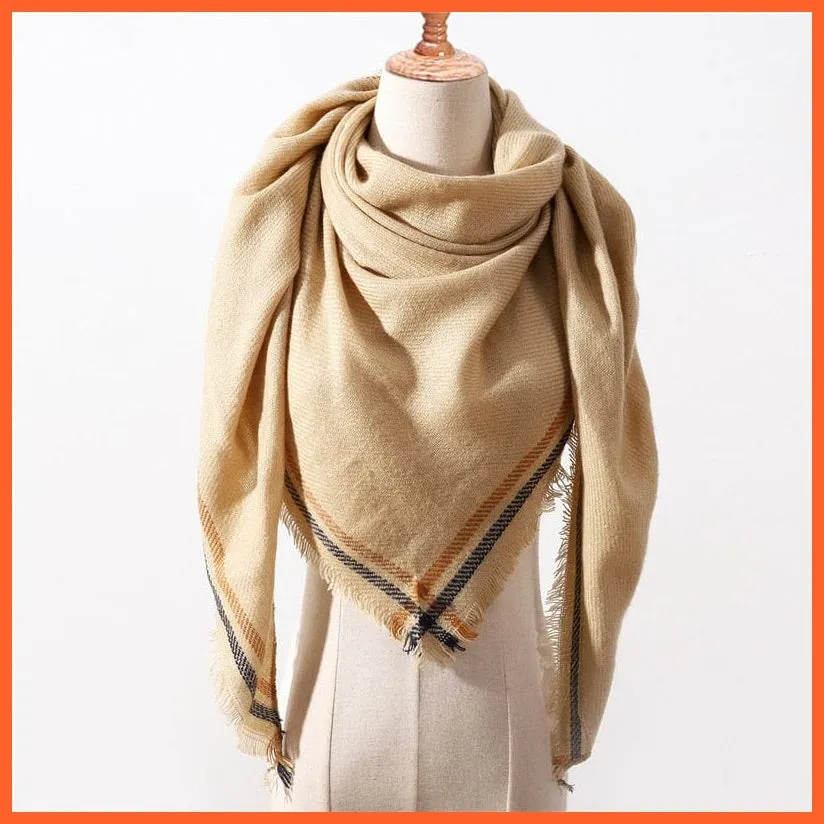 Designer Knitted Women'S Scarf | Plaid Warm Cashmere Luxury Brand Neck Bandana
