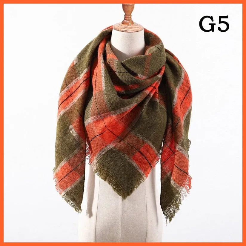 Designer Knitted Women'S Scarf | Plaid Warm Cashmere Luxury Brand Neck Bandana