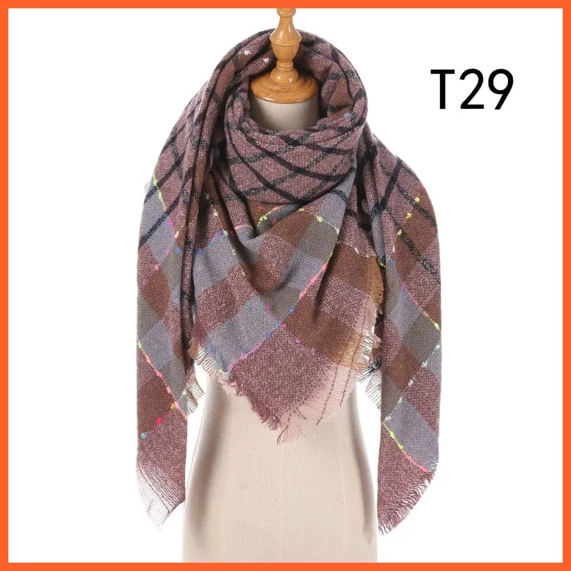 Designer Knitted Women'S Scarf | Plaid Warm Cashmere Luxury Brand Neck Bandana