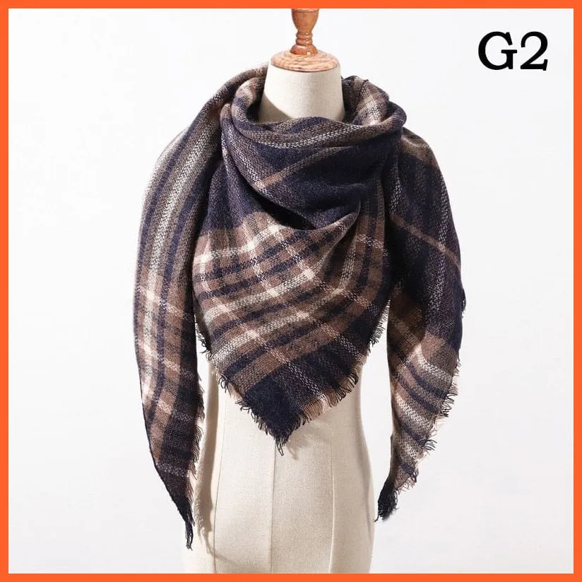 Designer Knitted Women'S Scarf | Plaid Warm Cashmere Luxury Brand Neck Bandana