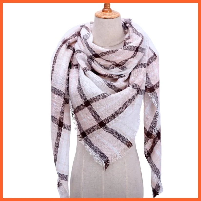 Designer Knitted Women'S Scarf | Plaid Warm Cashmere Luxury Brand Neck Bandana