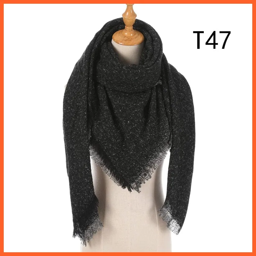 Designer Knitted Women'S Scarf | Plaid Warm Cashmere Luxury Brand Neck Bandana