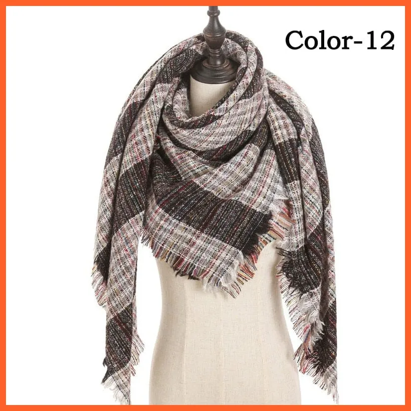 Designer Knitted Women'S Scarf | Plaid Warm Cashmere Luxury Brand Neck Bandana