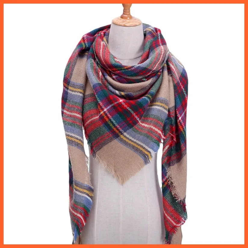 Designer Knitted Women'S Scarf | Plaid Warm Cashmere Luxury Brand Neck Bandana