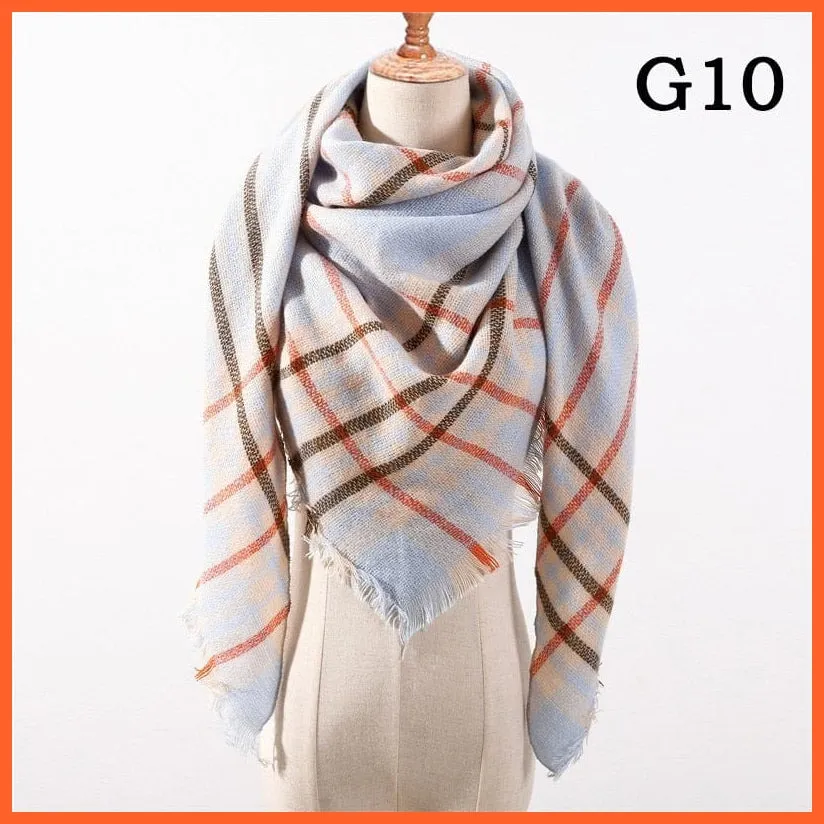 Designer Knitted Women'S Scarf | Plaid Warm Cashmere Luxury Brand Neck Bandana