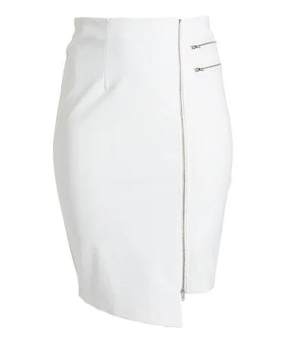 English Italian Hip Curvy White Asymmetrical Zip Skirt