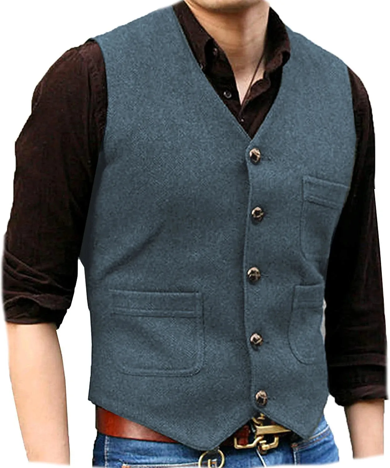 Funki Buys | Vests | Men's Herringbone Tweed Casual Waistcoat