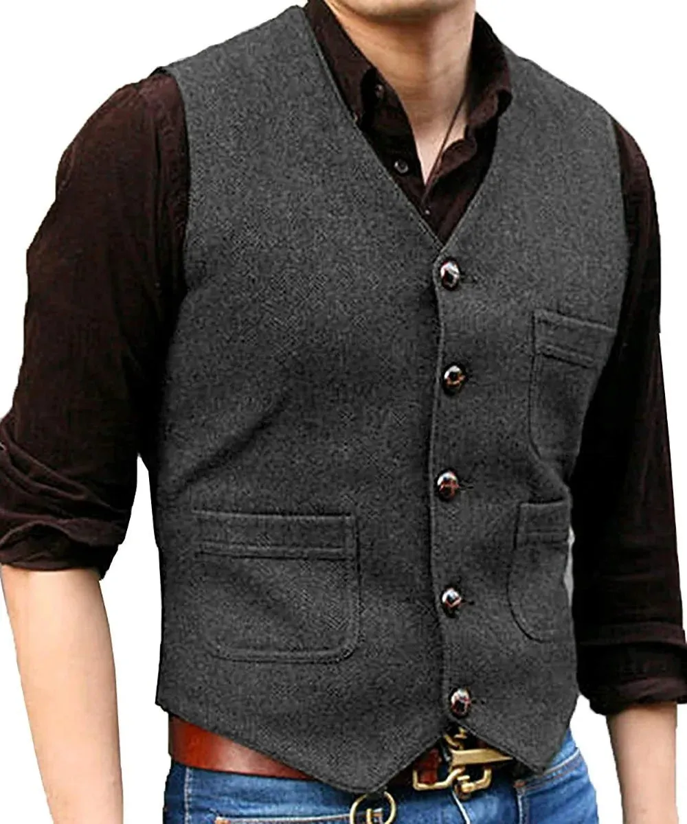 Funki Buys | Vests | Men's Herringbone Tweed Casual Waistcoat