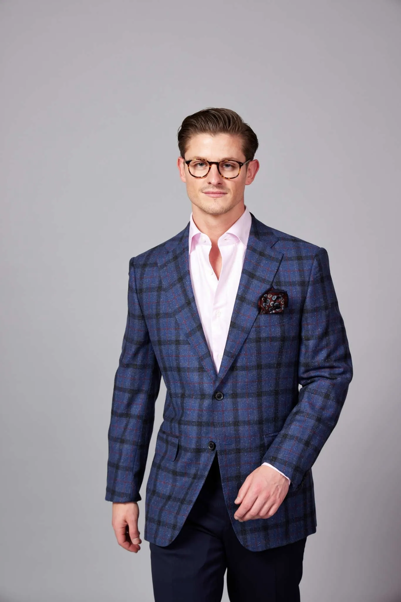 HENRY SARTORIAL DORMEUIL Wool/Silk Check Jacket BURGUNDY/NAVY REG