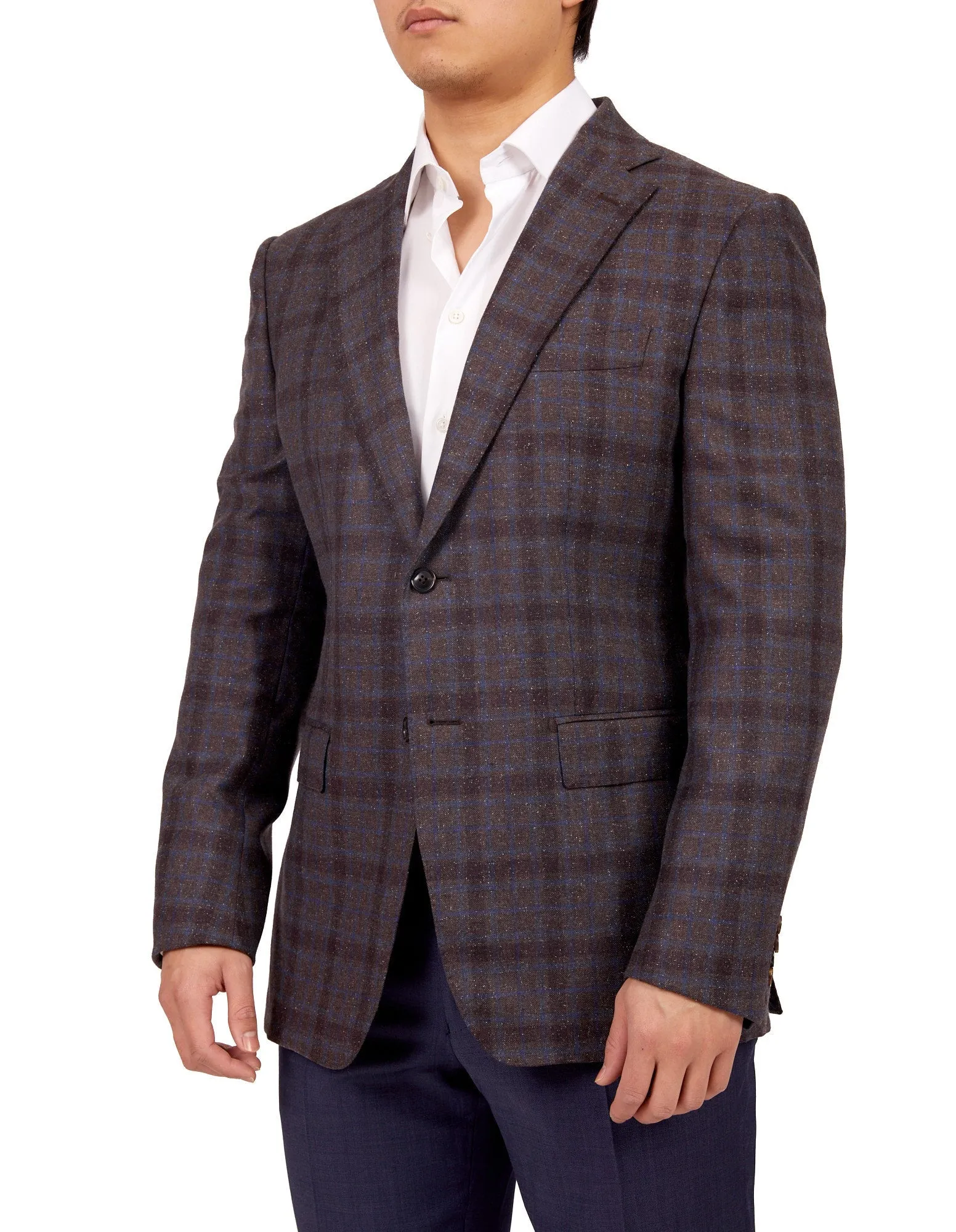 HENRY SARTORIAL X DORMEUIL Full Canvas Check Jacket BROWN/NAVY REG