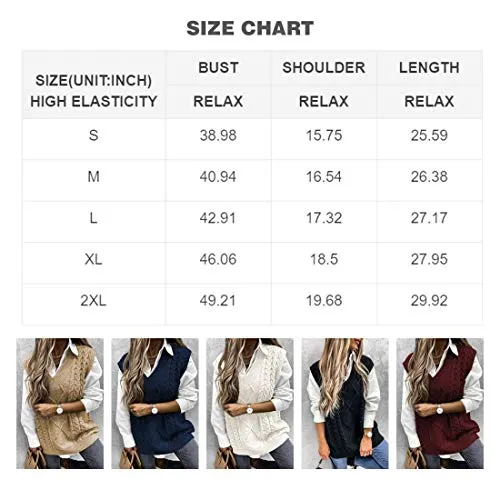 HOTAPEI Sweater Vest Women Grey Oversized V Neck Sleeveless Sweaters Womens Cable Knit Tops Fall Solid Color Loose Casual Tunics XX-Large