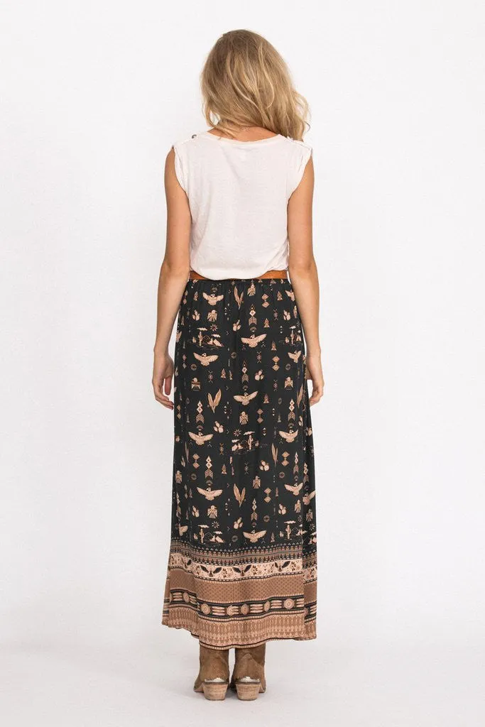Phoenix Boho Maxi Skirt In "Mustang" Black And Tan Aztec Bohemian Border Size Small Medium Large Or Extra Large