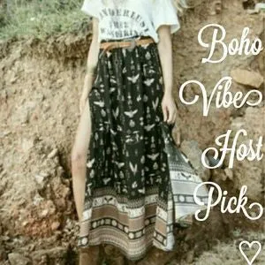 Phoenix Boho Maxi Skirt In "Mustang" Black And Tan Aztec Bohemian Border Size Small Medium Large Or Extra Large