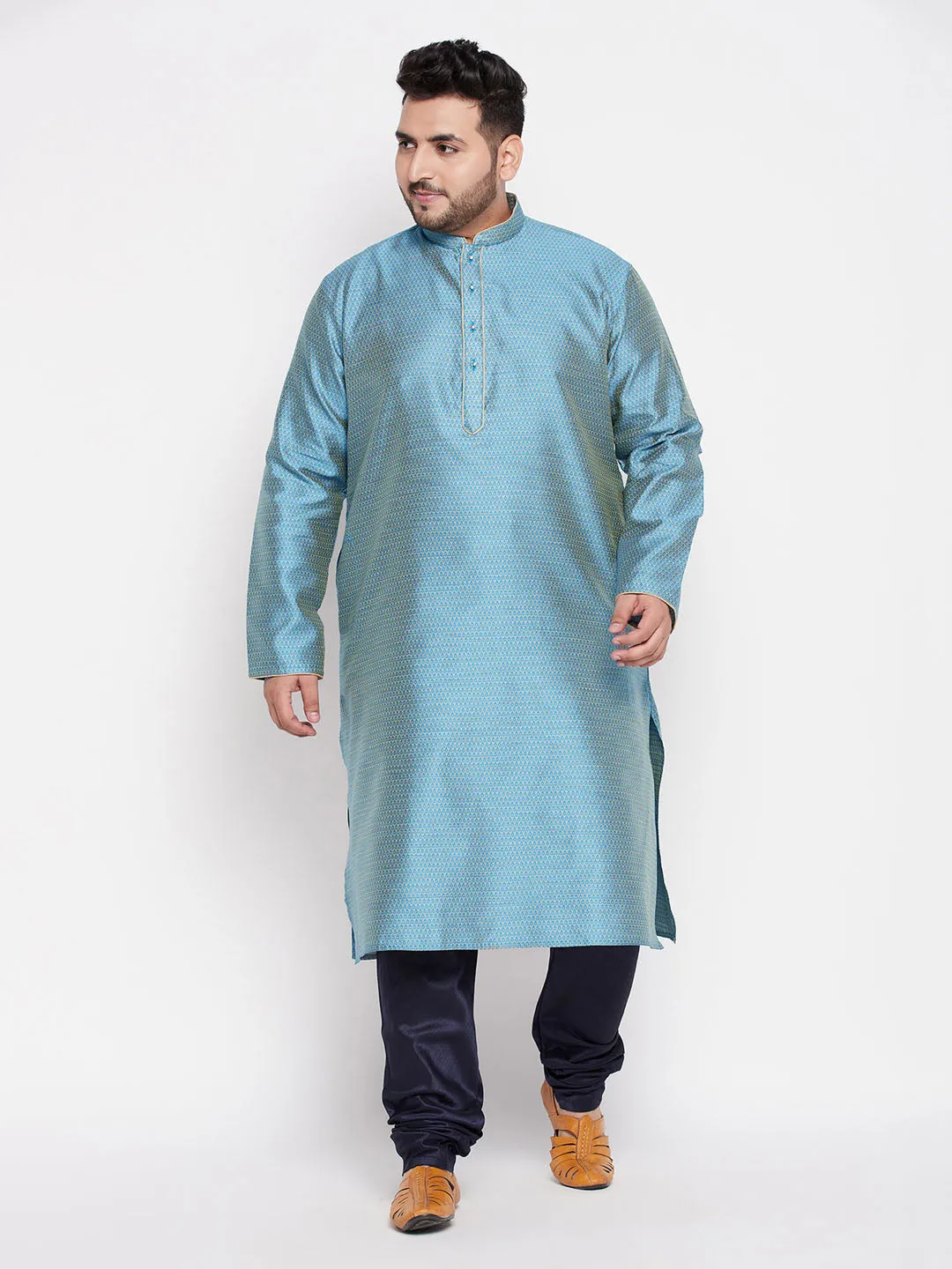 VASTRAMAY Aqua Blue Kurta And Navy Blue Pyjama