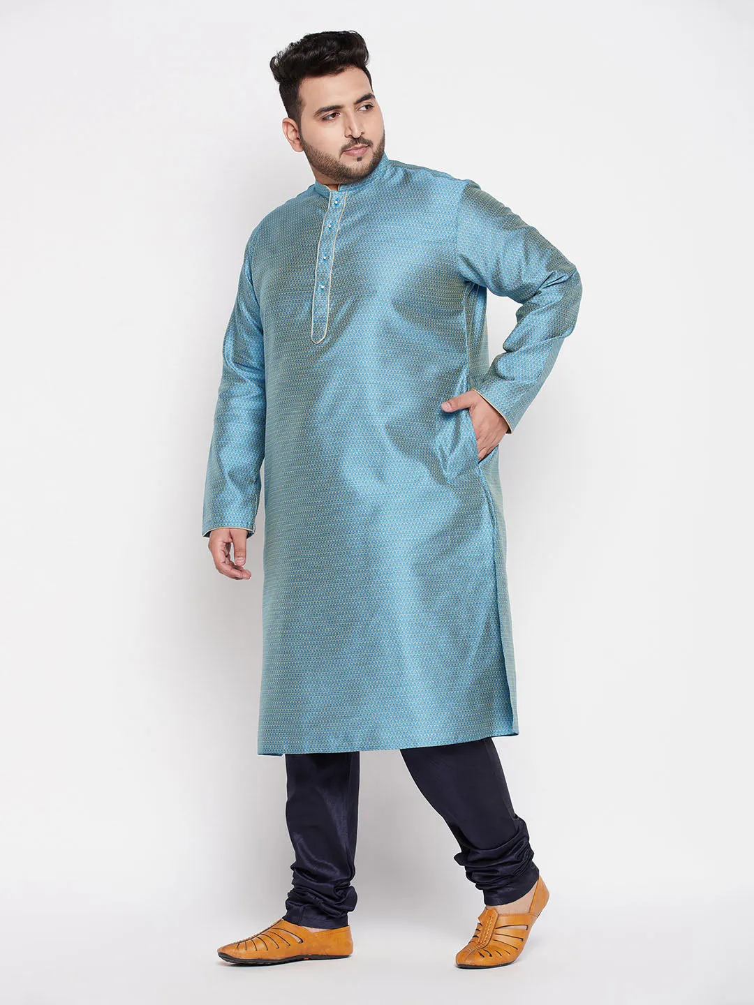VASTRAMAY Aqua Blue Kurta And Navy Blue Pyjama