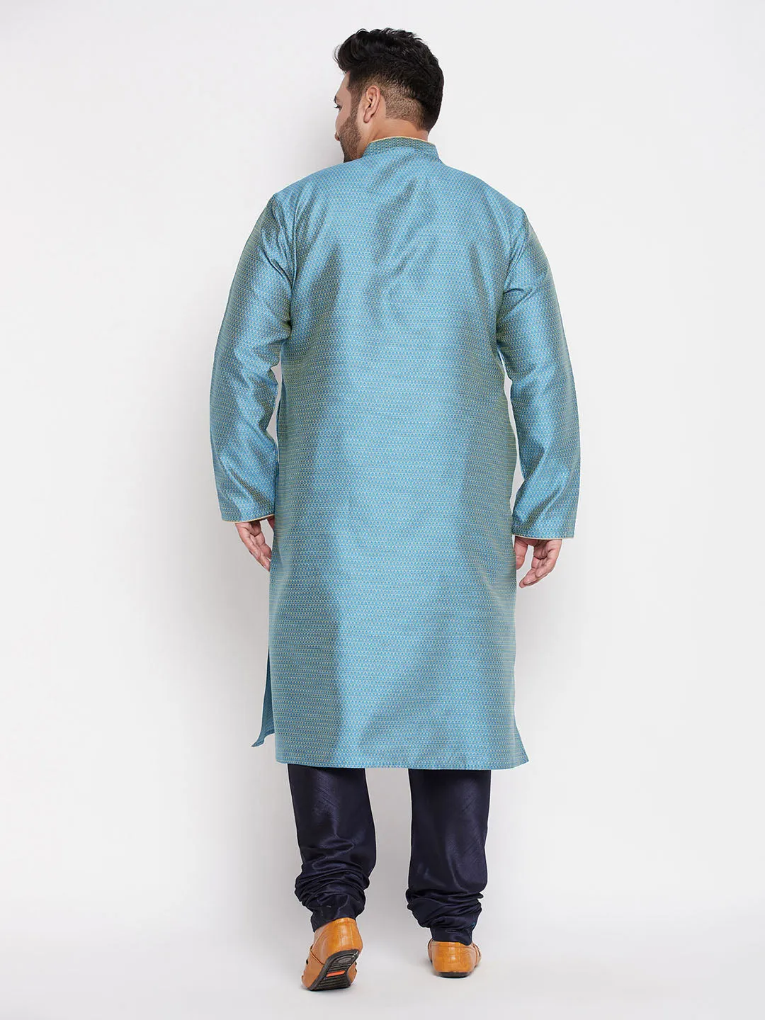 VASTRAMAY Aqua Blue Kurta And Navy Blue Pyjama