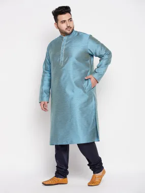 VASTRAMAY Aqua Blue Kurta And Navy Blue Pyjama