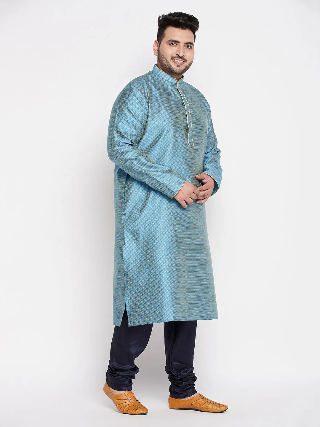 VASTRAMAY Aqua Blue Kurta And Navy Blue Pyjama