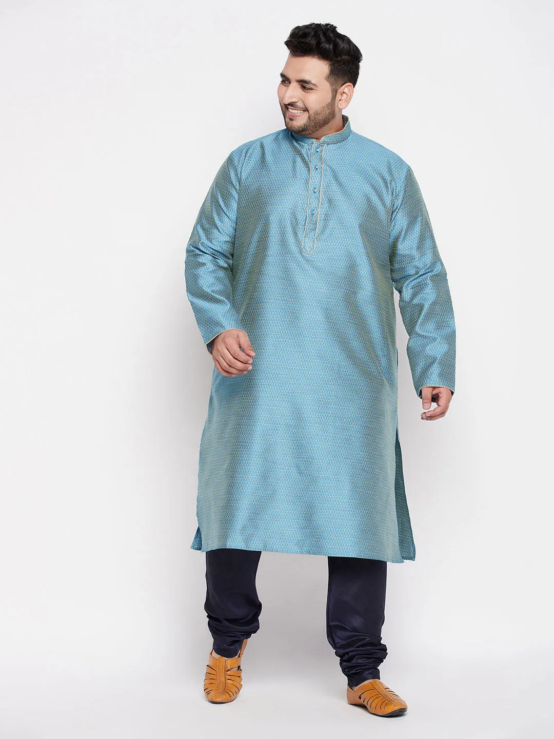 VASTRAMAY Aqua Blue Kurta And Navy Blue Pyjama