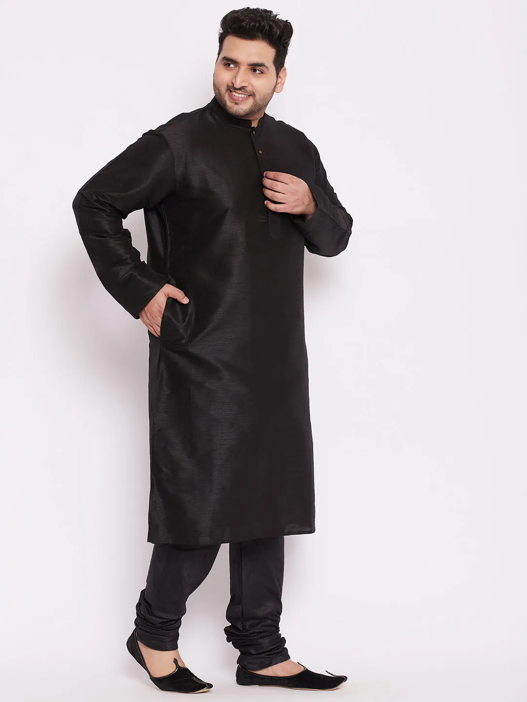 VASTRAMAY Black Cotton Silk Kurta Set