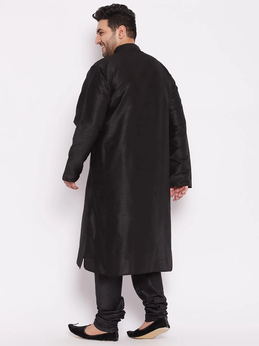 VASTRAMAY Black Cotton Silk Kurta Set