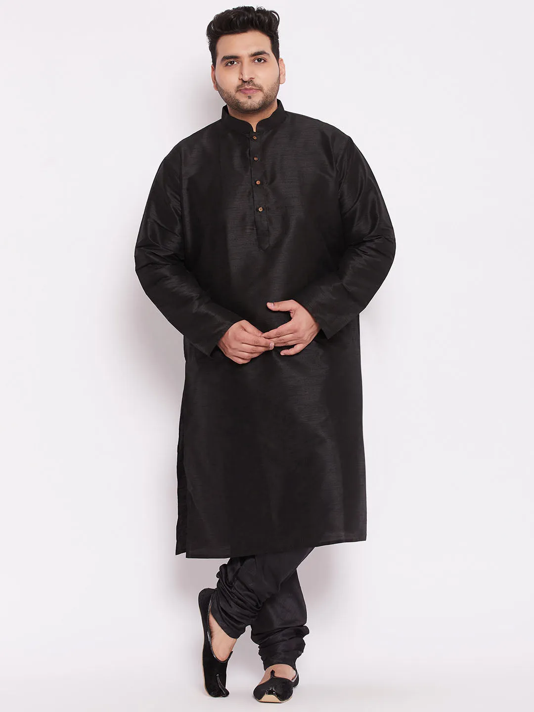 VASTRAMAY Black Cotton Silk Kurta Set