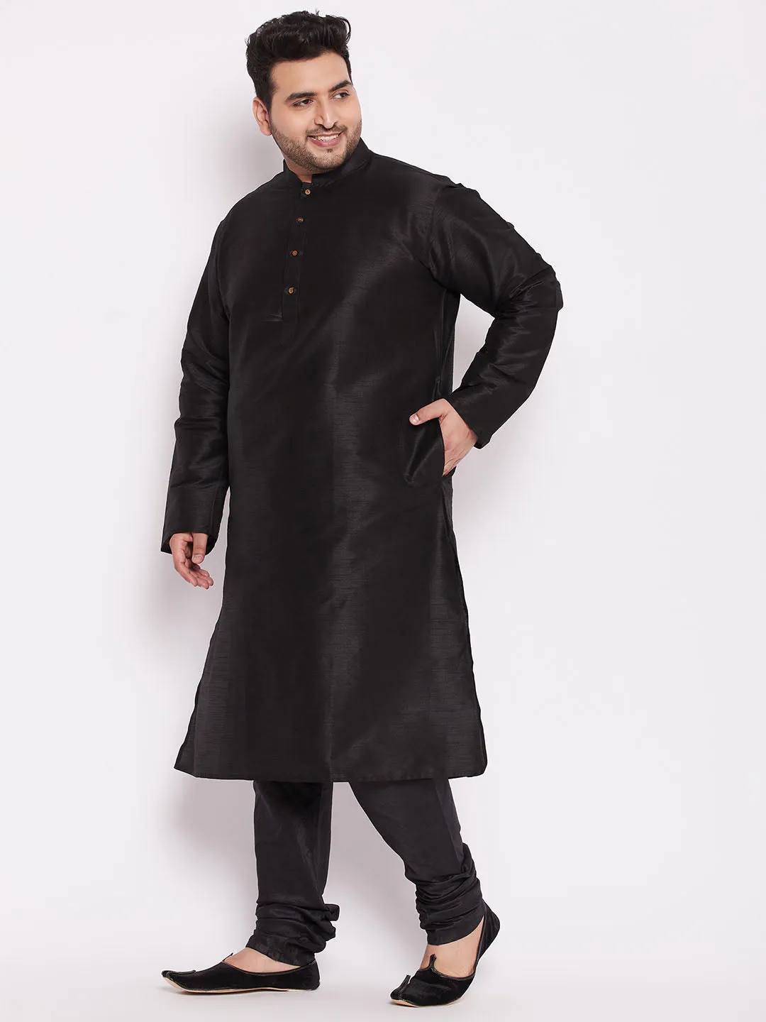 VASTRAMAY Black Cotton Silk Kurta Set