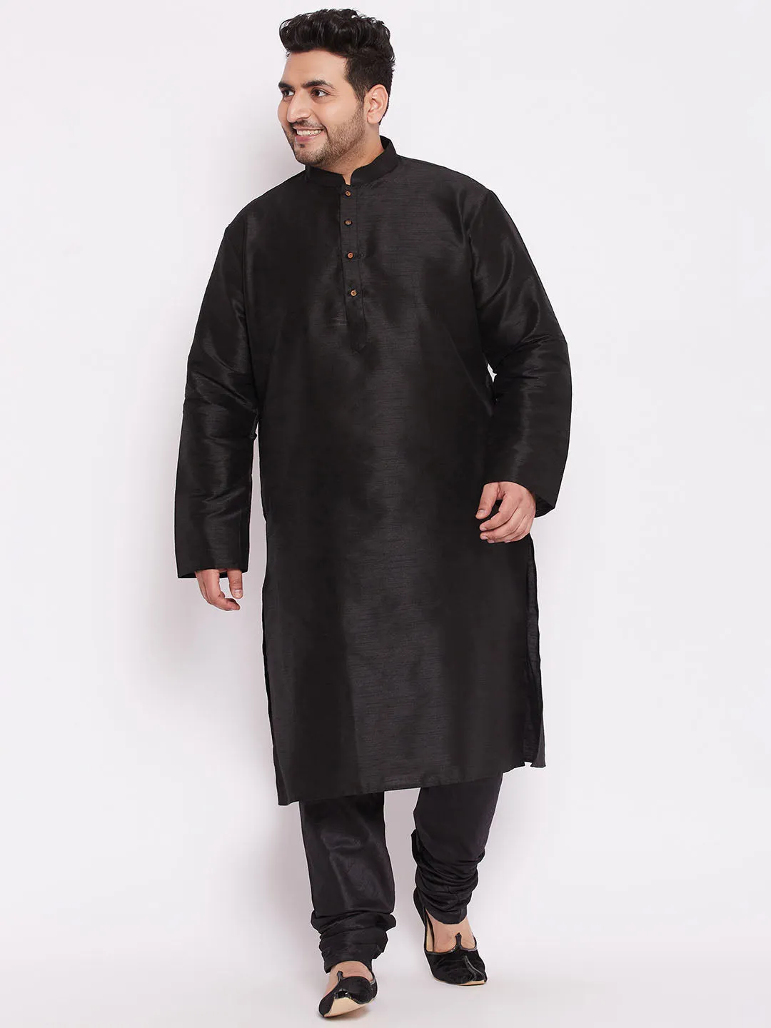 VASTRAMAY Black Cotton Silk Kurta Set