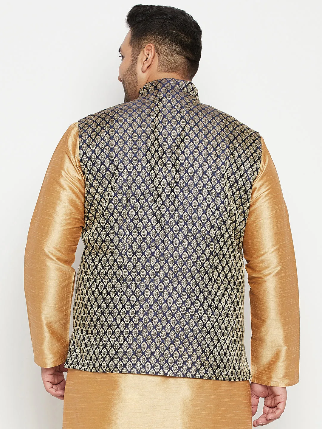 VASTRAMAY Blue Woven Nehru Jacket