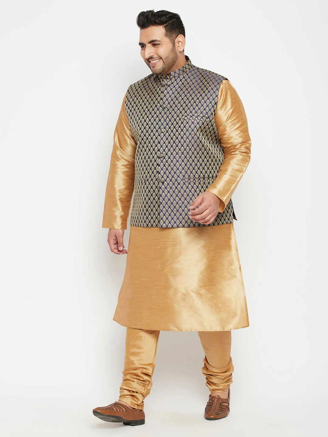VASTRAMAY Blue Woven Nehru Jacket