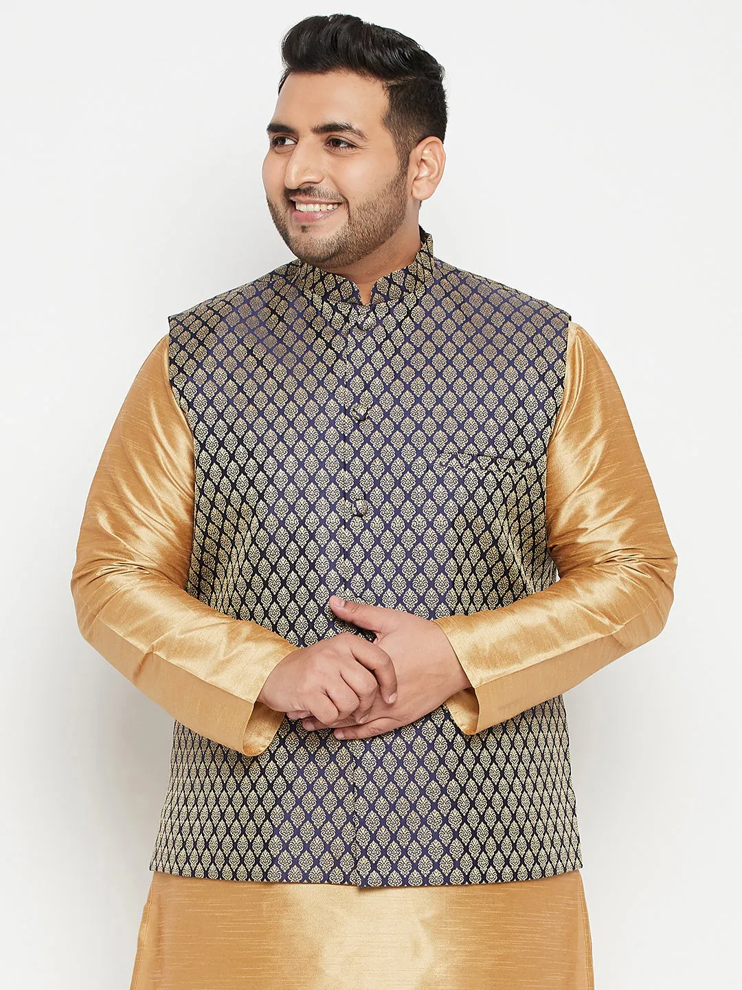 VASTRAMAY Blue Woven Nehru Jacket