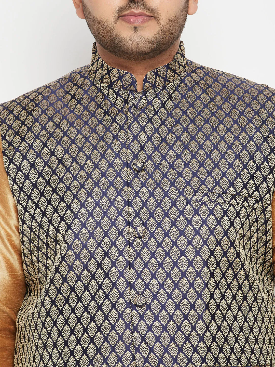 VASTRAMAY Blue Woven Nehru Jacket