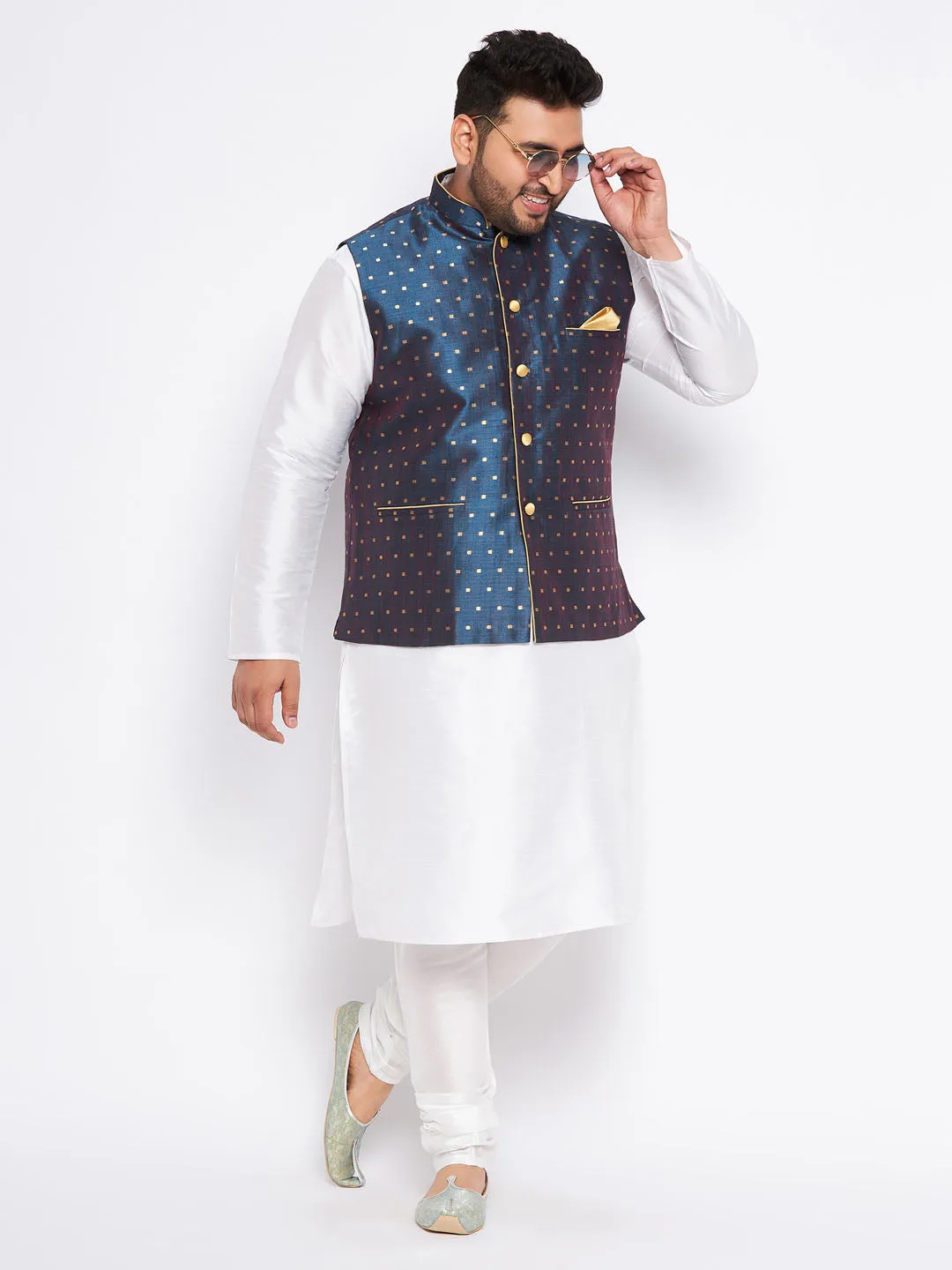 VASTRAMAY Blue Zari Nehru Jacket Set