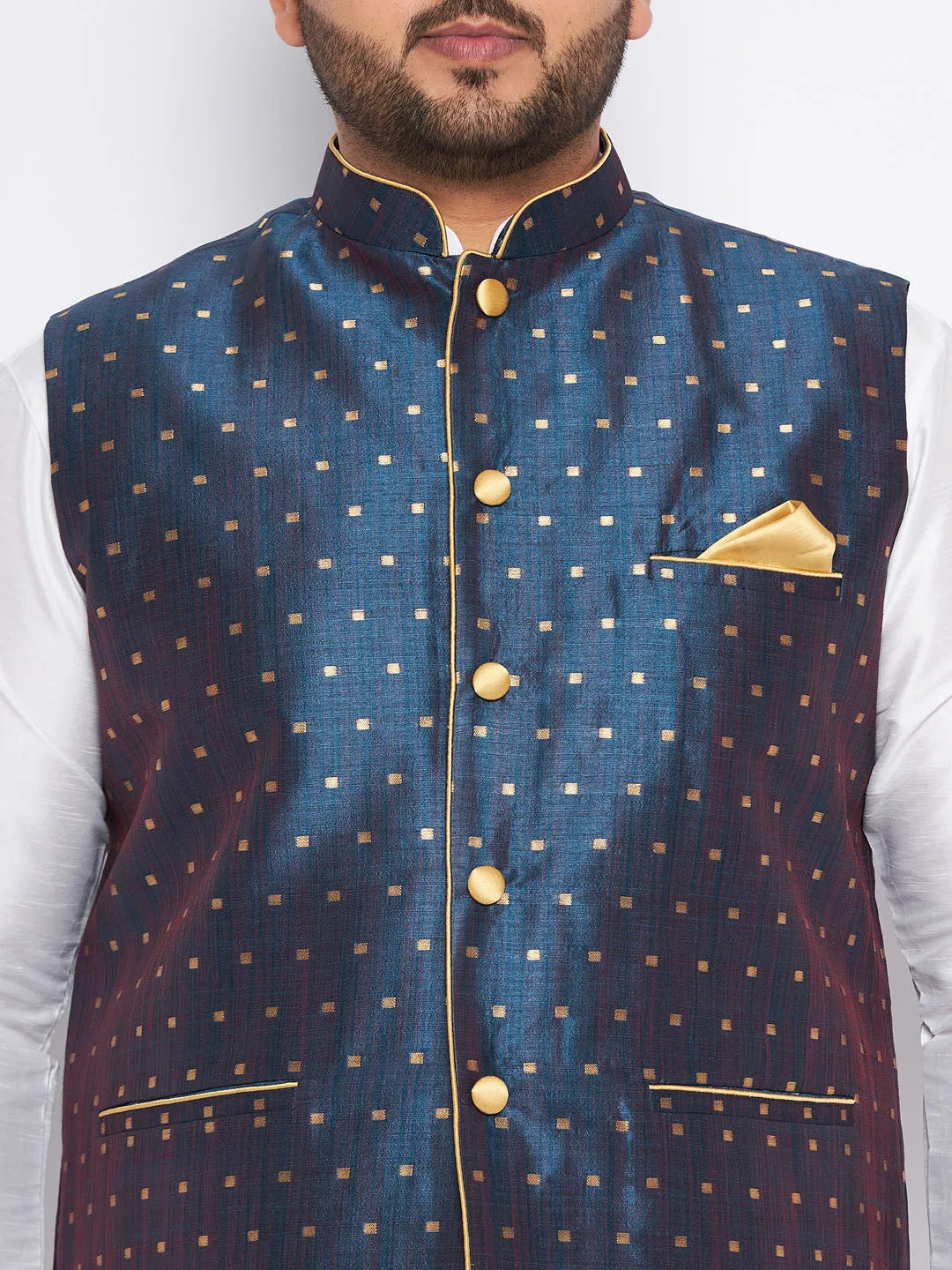 VASTRAMAY Blue Zari Nehru Jacket Set